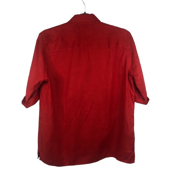 Ralph Lauren Women’s Blouse Top Button Down Red Linen Insignia Cuffed Sleeve - Picture 2 of 9